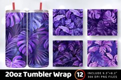 Purple Tropical Leaves Floral Tumbler Wrap, 20oz Skinny Tumb Product Image 1