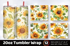 Watercolor Sunflowers Tumbler Wrap, 20oz Skinny Tumbler Wrap Product Image 1