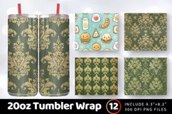 Muted Green and Gold Damask Tumbler Wrap, 20oz Skinny Tumble Product Image 1