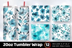 Watercolor Turquoise Flowers Tumbler Wrap, 20oz Skinny Tumbl Product Image 1