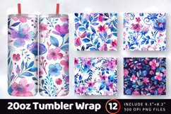 Watercolor Magenta Blue Floral Tumbler Wrap, 20oz Skinny Tum Product Image 1