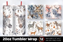 Watercolor Zebra and Deer Tumbler Wrap, 20oz Skinny Tumbler Product Image 1