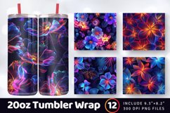 Luxury Disco Neon Flowers Tumbler Wrap, 20oz Skinny Tumbler Product Image 1