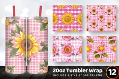 Pink Gingham Sunflowers Tumbler Wrap, 20oz Skinny Tumbler Wr Product Image 1
