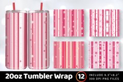 Pink Christmas stripe Tumbler Wrap, 20oz Skinny Tumbler Wrap Product Image 1