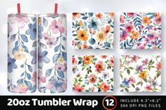 Watercolor Flowers Tumbler Wrap, 20oz Skinny Tumbler Wraps Product Image 1