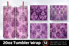 Watercolor Plum Damask Tumbler Wrap, 20oz Skinny Tumbler Wra Product Image 1