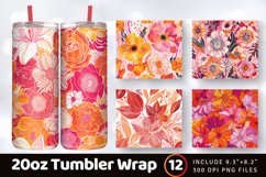 Boho Floral Red Pink Orange Line Tumbler Wrap, 20oz Skinny T Product Image 1