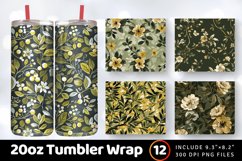Olive Floral Print Fabric Tumbler Wrap, 20oz Skinny Tumbler Product Image 1