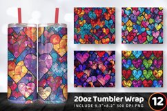 Stained Glass Hearts Tumbler Wrap, 20oz Skinny Tumbler Wrap Product Image 1
