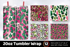 Pink &amp; green Leopard Skin Christmas Tumbler Wrap, 20oz Skinn Product Image 1