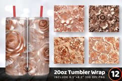 Rose Gold 3D Flowers Tumbler Wrap, 20oz Skinny Tumbler Wraps Product Image 1