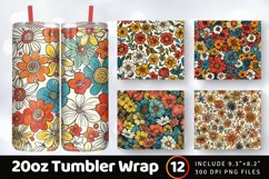Retro Doodle Flowers Tumbler Wrap, 20oz Skinny Tumbler Wrap Product Image 1