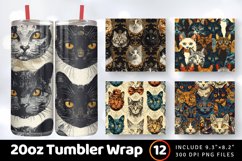 Ornate Cats Portraits Tumbler Wrap, 20oz Skinny Tumbler Wrap Product Image 1