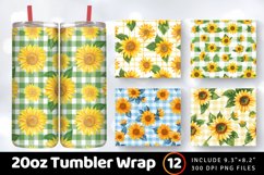 Gingham Sunflower Tumbler Wrap, 20oz Skinny Tumbler Wraps Product Image 1