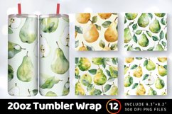 Watercolor Pears Tumbler Wrap, 20oz Skinny Tumbler Wraps Product Image 1