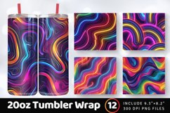 Neon Rainbow Abstract Tumbler Wrap, 20oz Skinny Tumbler Wrap Product Image 1