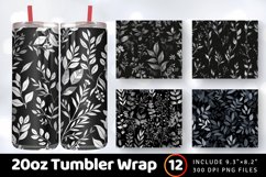 Black Floral Leaves Herbs Tumbler Wrap, 20oz Skinny Tumbler Product Image 1