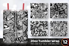 Abstract Black &amp; White Doodle Tumbler Wrap, 20oz Skinny Tumb Product Image 1