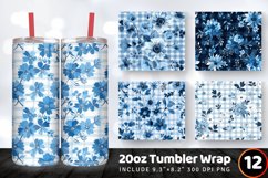 Blue Gingham Winter Flowers Tumbler Wrap, 20oz Skinny Tumble Product Image 1