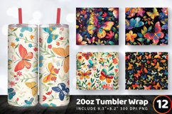 Colorful Floral Butterfly Tumbler Wrap, 20oz Skinny Tumbler Product Image 1