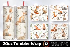 Watercolor Fox and Hare Tumbler Wrap, 20oz Skinny Tumbler Wr Product Image 1