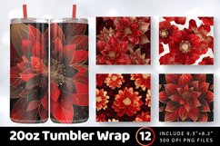 Golden Glitter Red Flower Bloom Tumbler Wrap, 20oz Skinny Tu Product Image 1