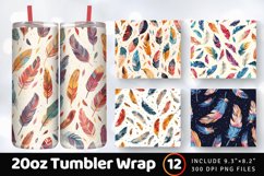 Boho Feathers Tumbler Wrap, 20oz Skinny Tumbler Wrap Product Image 1