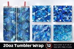 Blue Stained Glass Paper Print Tumbler Wrap, 20oz Skinny Tum Product Image 1