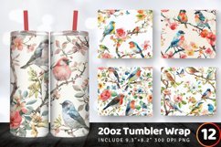 Watercolor Floral Birds Tumbler Wrap, 20oz Skinny Tumbler Wr Product Image 1