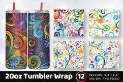 Colorful Floral Swirl Summer Tumbler Wrap, 20oz Skinny Tumbl Product Image 1