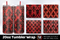 Red and Black Damask Tumbler Wrap, 20oz Skinny Tumbler Wraps Product Image 1