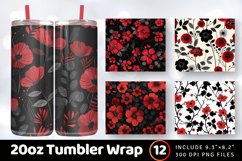Red &amp; Black Flowers Tumbler Wrap, 20oz Skinny Tumbler Wrap Product Image 1