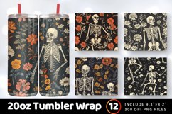 Skeleton Flower Halloween Tumbler Wrap, 20oz Skinny Tumbler Product Image 1