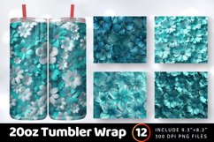 3D Turquoise Flowers Tumbler Wrap, 20oz Skinny Tumbler Wrap Product Image 1