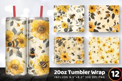 Yellow Floral Honeybees Tumbler Wrap, 20oz Skinny Tumbler Wr Product Image 1