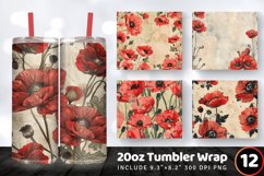 Poppy Floral Junk Journal Tumbler Wrap, 20oz Skinny Tumbler Product Image 1