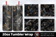 Luxury Black Alcohol Ink Flowers Tumbler Wrap, 20oz Skinny T Product Image 1