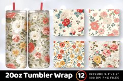 Retro Wedding Flowers Tumbler Wrap, 20oz Skinny Tumbler Wrap Product Image 1