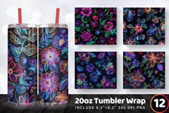Neon Embroidery Flowers Tumbler Wrap, 20oz Skinny Tumbler Wr Product Image 1