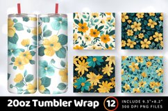 Yellow &amp; Teal Flowers Tumbler Wrap, 20oz Skinny Tumbler Wrap Product Image 1