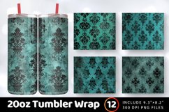 Teal and Black Damask Tumbler Wrap, 20oz Skinny Tumbler Wrap Product Image 1