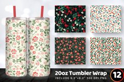 Red &amp; Green Cute Tiny Floral Tumbler Wrap, 20oz Skinny Tumbl Product Image 1