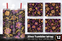 Purple Yellow Floral Embroidery Tumbler Wrap, 20oz Skinny Tu Product Image 1