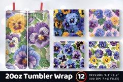 Pansies Floral Botanical Tumbler Wrap, 20oz Skinny Tumbler W Product Image 1