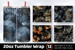 Black Alcohol Ink Flowers Tumbler Wrap, 20oz Skinny Tumbler Product Image 1