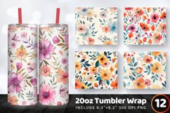 Boho Watercolor Flowers Tumbler Wrap, 20oz Skinny Tumbler Wr Product Image 1