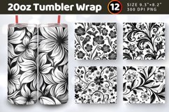 Black &amp; White Floral Tumbler Wraps, 20oz Skinny Tumbler Wrap Product Image 1
