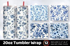 French Cottage core Blue Floral Tumbler Wrap, 20oz Skinny Tu Product Image 1
