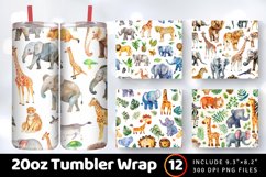 Watercolor Zoo Animals Tumbler Wrap, 20oz Skinny Tumbler Wra Product Image 1